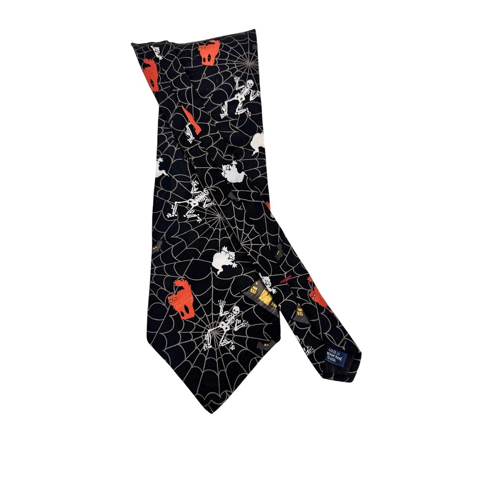 Mens Halloween Necktie Party Tie Spook Spiders Ghosts Skeletons Holiday Hallmark